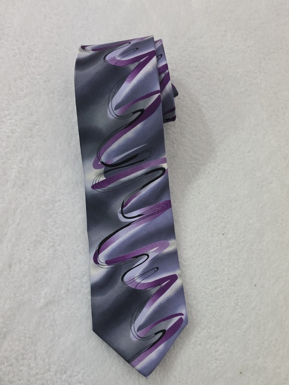 J. Garcia Vintage Floating Planes Abstract Silk Necktie Purple Gray Black